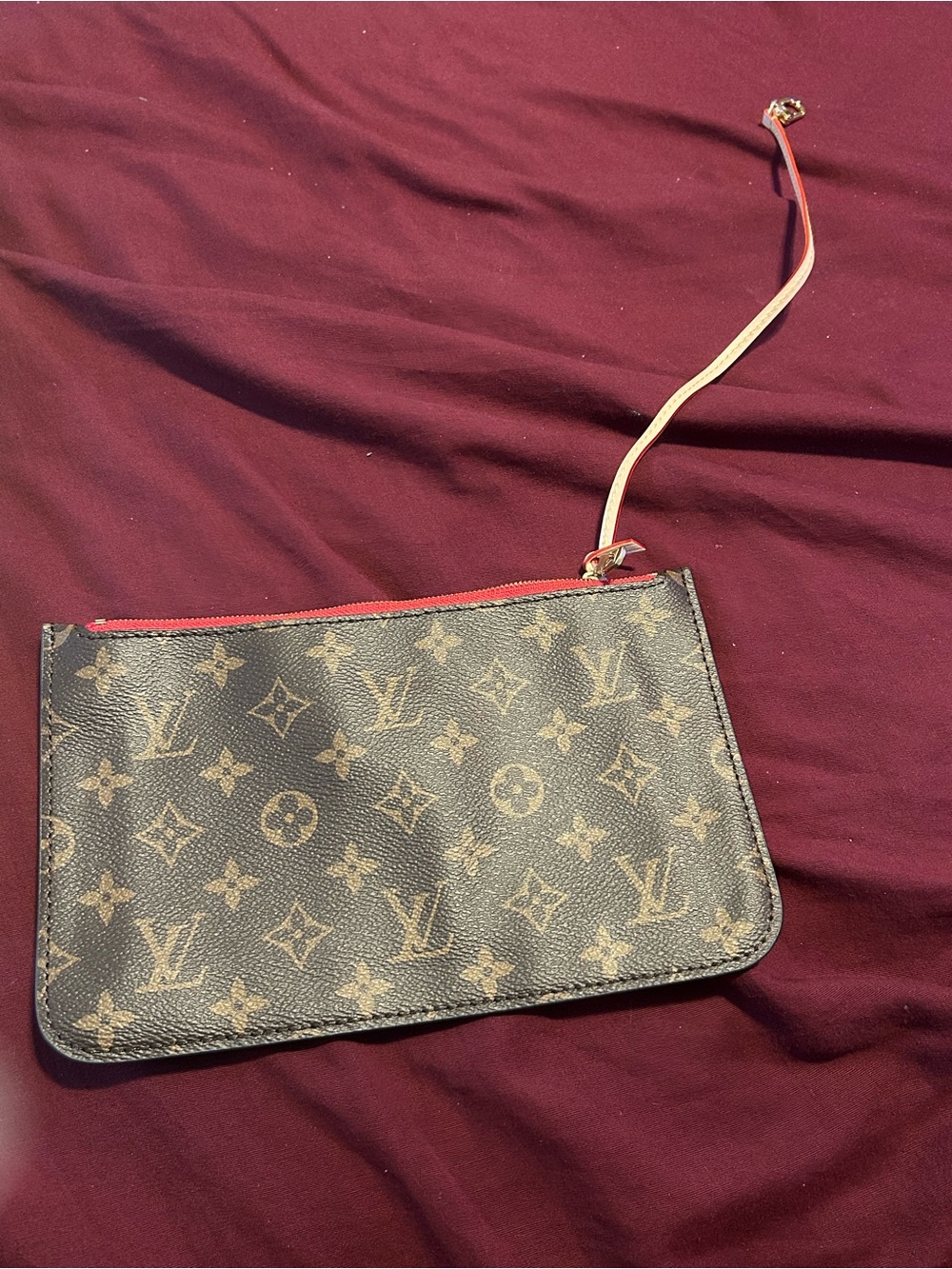 Louis Vuitton Monogram Canvas Wristlet Pouch in Brown with  Red Trim - Picture 6 of 7